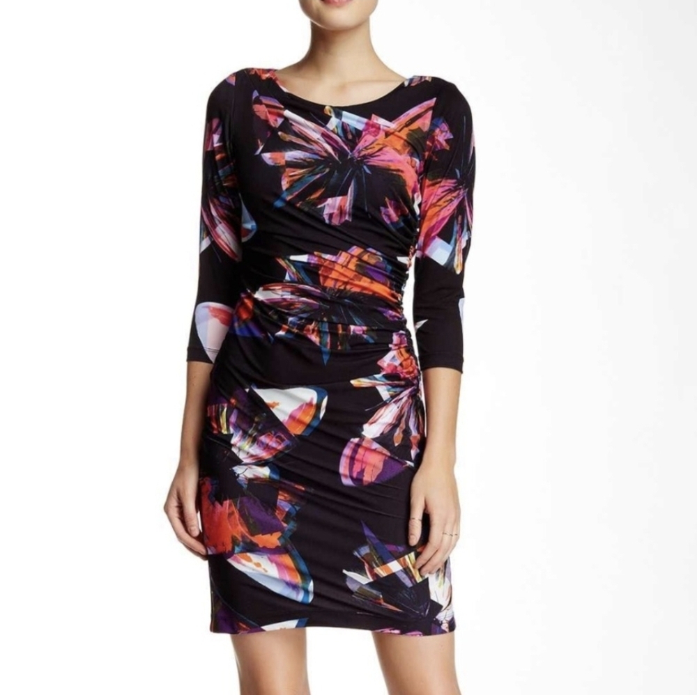Tahari by Arthur S. Levine Plus Size Sheath Dress 16W Floral Print Black